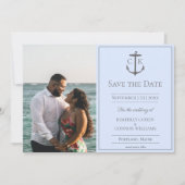 Blauw Scheepsverband Monogram Foto Save the Date (Voorkant)
