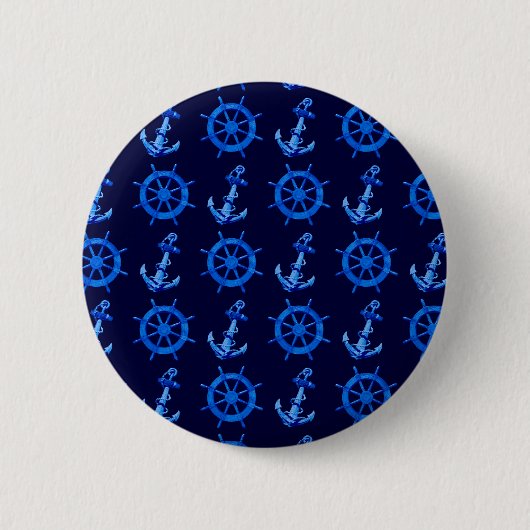 Blauw scheepswiel en anker ronde button 5,7 cm (Voorkant)
