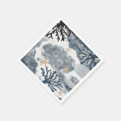 Blauw Scheepvaart Koraal Aquarel Elegant Feest Servet (Hoek)