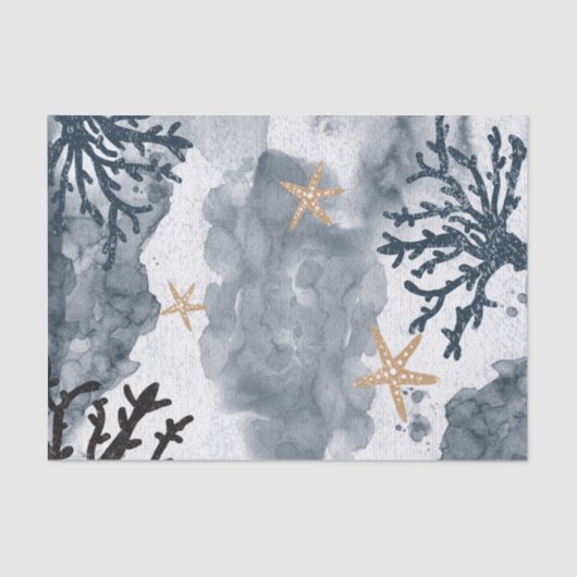 Blauw Scheepvaart Koraal Aquarel Elegant Feest Tissuepapier (Voorkant)