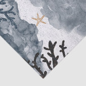 Blauw Scheepvaart Koraal Aquarel Elegant Feest Tissuepapier (Detail)