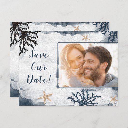 Blauw Scheepvaart Koraal Aquarel Strand Bewaar de  Briefkaart (Voorkant / Achterkant)