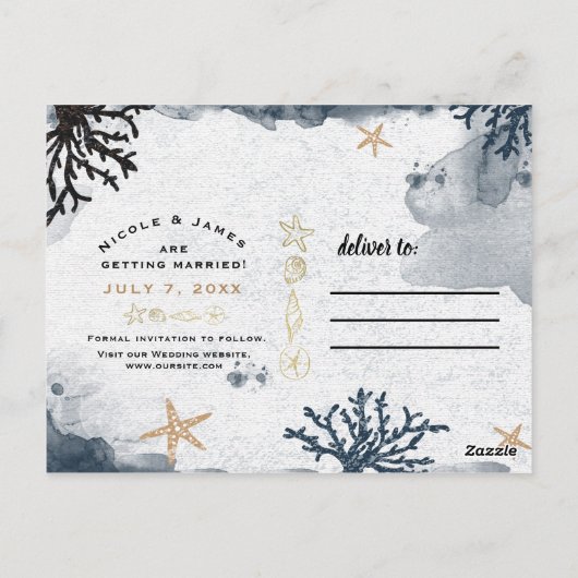 Blauw Scheepvaart Koraal Aquarel Strand Bewaar de  Briefkaart (Achterkant)