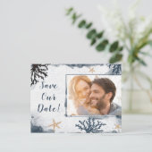 Blauw Scheepvaart Koraal Aquarel Strand Save the D Briefkaart (Staand voorkant)