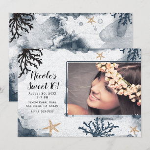 Blauw Scheepvaart Koraal Aquarel Zoete 16 Foto Kaart