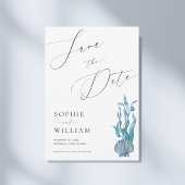 Blauw Schelp Ocean Strand Trouwdag Met Zeevaartthe Save The Date