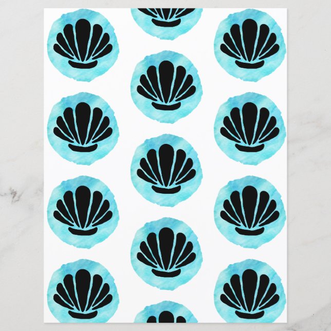 Blauw Schelp Patroon Scrapbook Papier (Voorkant)