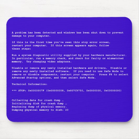 Blauw scherm van de dood muismat (Voorkant)