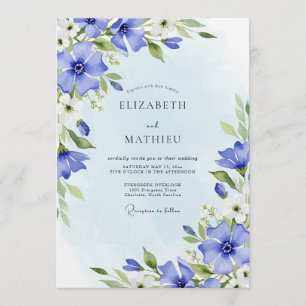 Blauw Schilderachtig Bloemrijk Whimsy Bruiloft Kaart