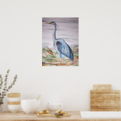 Blauw schilderij van de Waterverf Heron Poster (Keuken)