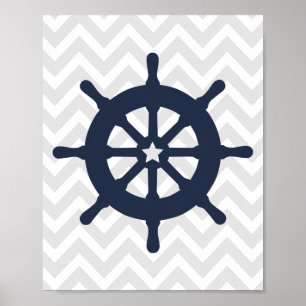 Blauw schip Nautical Nursery Poster