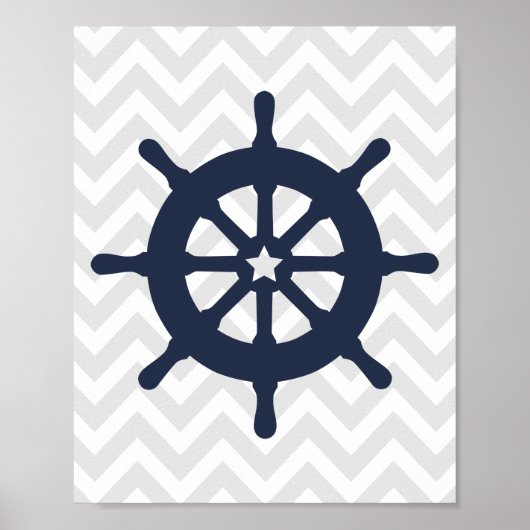 Blauw schip Nautical Nursery Poster (Voorkant)