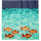 Blauw schoengordijn met goudvis douchegordijn (Voorkant)