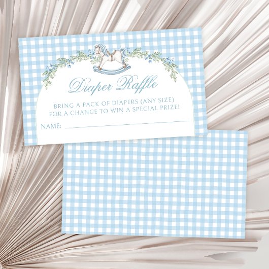 Blauw schommelend paard baby boy douche luier lote informatiekaartje