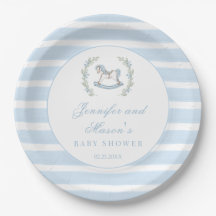 Blauw schommelend paard bohemian baby jongen douch
