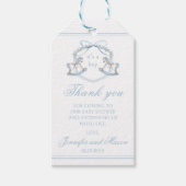 Blauw schommelend paard boho baby jongen douche da cadeaulabel (Voorkant)