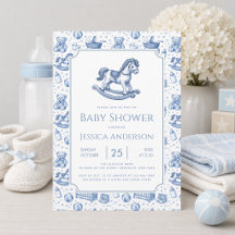 Blauw Schommelpaard Baby Jongen Shower Vintage Spe