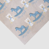 Blauw schommelpaard HET IS EEN JONGEN! Tissuepapier (Detail)