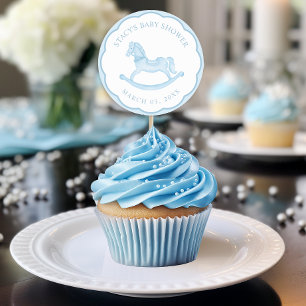 Blauw Schommelpaard Jongens Baby Shower Favor Stic Ronde Sticker