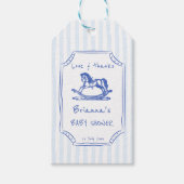Blauw schommelpaard schets baby shower gunst cadeaulabel (Voorkant)