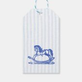 Blauw schommelpaard schets baby shower gunst cadeaulabel (Achterkant)
