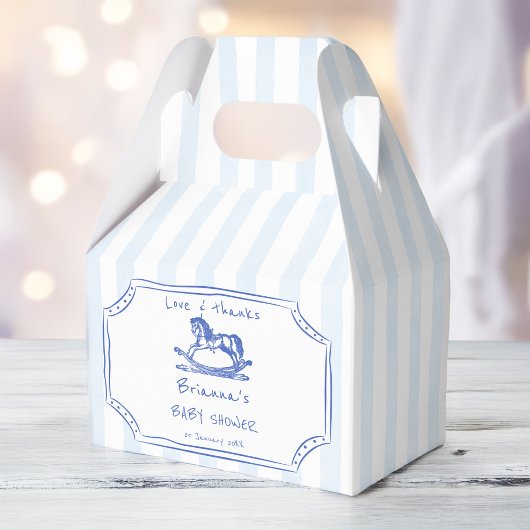 Blauw schommelpaard schets baby shower gunsten bedankdoosjes