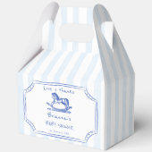 Blauw schommelpaard schets baby shower gunsten bedankdoosjes (Voorkant)