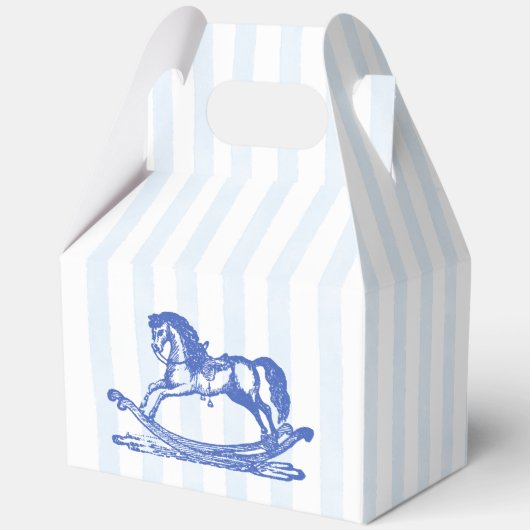 Blauw schommelpaard schets baby shower gunsten bedankdoosjes (Achterkant)