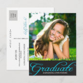 Blauw schoolbord afstudeerfeest nodigen Briefkaart (Voorkant / Achterkant)