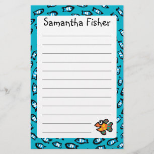 Blauw schoolpatroon met kleine Oranje vis Briefpapier