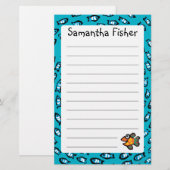 Blauw schoolpatroon met kleine Oranje vis Briefpapier (Voorkant / Achterkant)