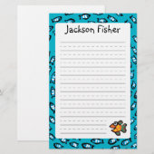 Blauw schoolpatroon met kleine Oranje vis Briefpapier (Voorkant / Achterkant)