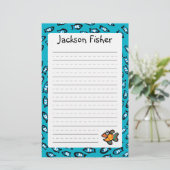 Blauw schoolpatroon met kleine Oranje vis Briefpapier (Staand voorkant)