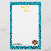 Blauw schoolpatroon met kleine Oranje vis Briefpapier (Voorkant)
