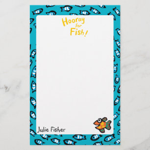 Blauw schoolpatroon met kleine Oranje vis Briefpapier