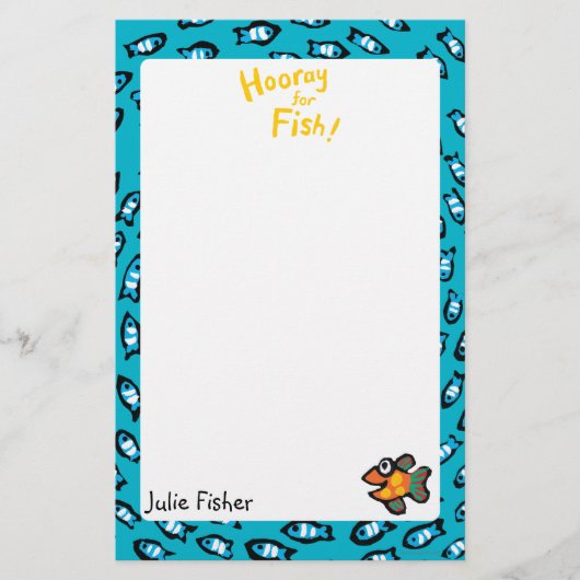 Blauw schoolpatroon met kleine Oranje vis Briefpapier (Voorkant)