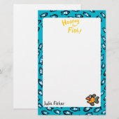 Blauw schoolpatroon met kleine Oranje vis Briefpapier (Voorkant / Achterkant)