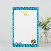 Blauw schoolpatroon met kleine Oranje vis Briefpapier (Staand voorkant)
