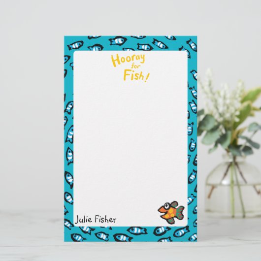 Blauw schoolpatroon met kleine Oranje vis Briefpapier (Staand voorkant)