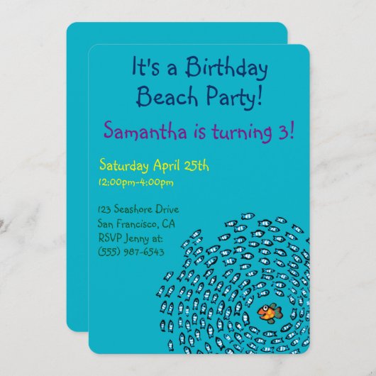 Blauw schoolpatroon met kleine Oranje vis Kaart (Voorkant / Achterkant)