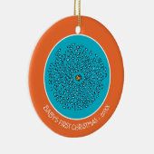 Blauw schoolpatroon met kleine Oranje vis Keramisch Ornament (Rechts)