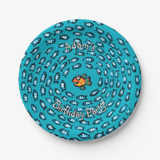 Blauw schoolpatroon met kleine Oranje vis Papieren Bordje