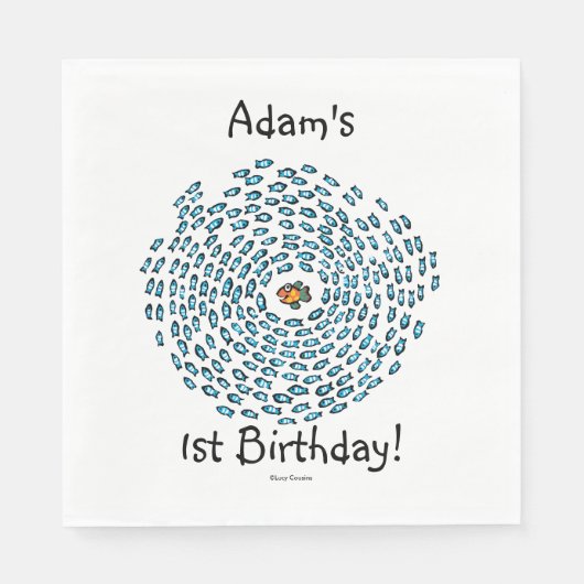 Blauw schoolpatroon met kleine Oranje vis Servetten (Voorkant)