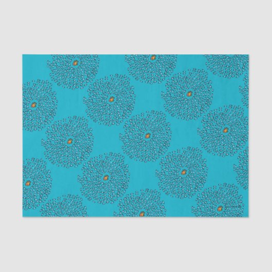 Blauw schoolpatroon met kleine Oranje vis Tissuepapier (Voorkant)