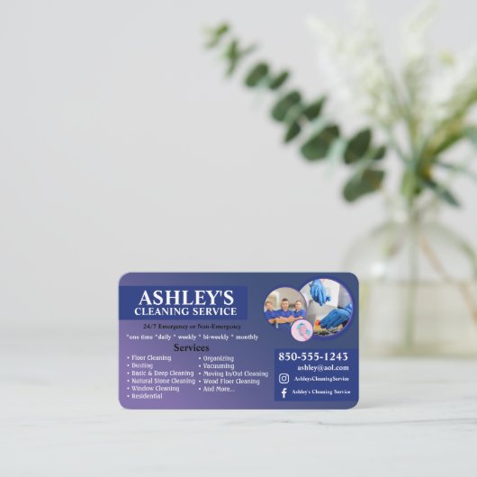 blauw Schoonmaak Service Visitekaartje (Staand voorkant)