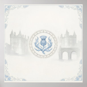 Blauw Schots Distel Kasteel Erfgoed Kunst Poster