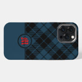 Blauw Schots geruit rood monogram iPhone Hoesje (Achterkant horizontaal)