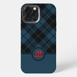 Blauw Schots geruit rood monogram iPhone 13 Pro Max Hoesje