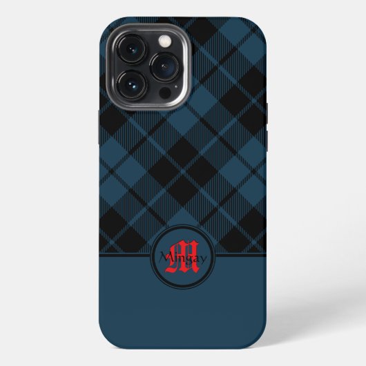 Blauw Schots geruit rood monogram iPhone Hoesje (Achterkant)
