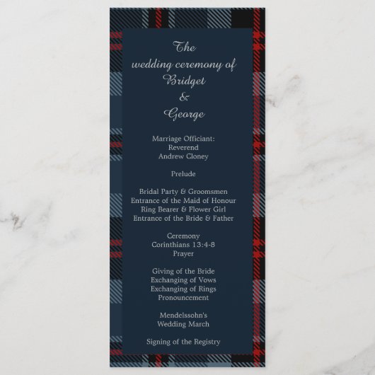 Blauw Schots Land Bruiloft Menu & Programma (Achterkant)